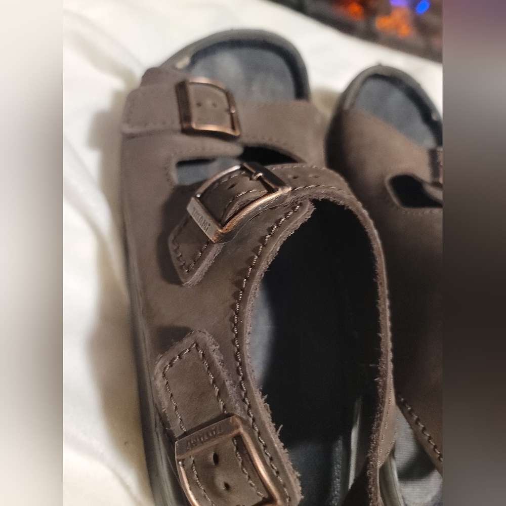 Birkenstock‎ Tatami Brown Leather Slip On Sandals Size 7 Mens Removable Insole - Picture 10 of 11